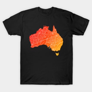 Colorful mandala art map of Australia with text in red and orange T-Shirt